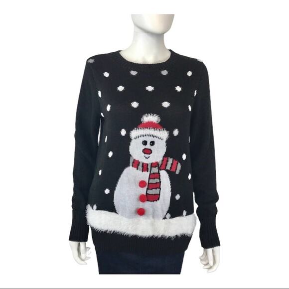Christmas Holiday Snowman NWT Sweater Cozy Black & White Mesh + Lace - Picture 3 of 6